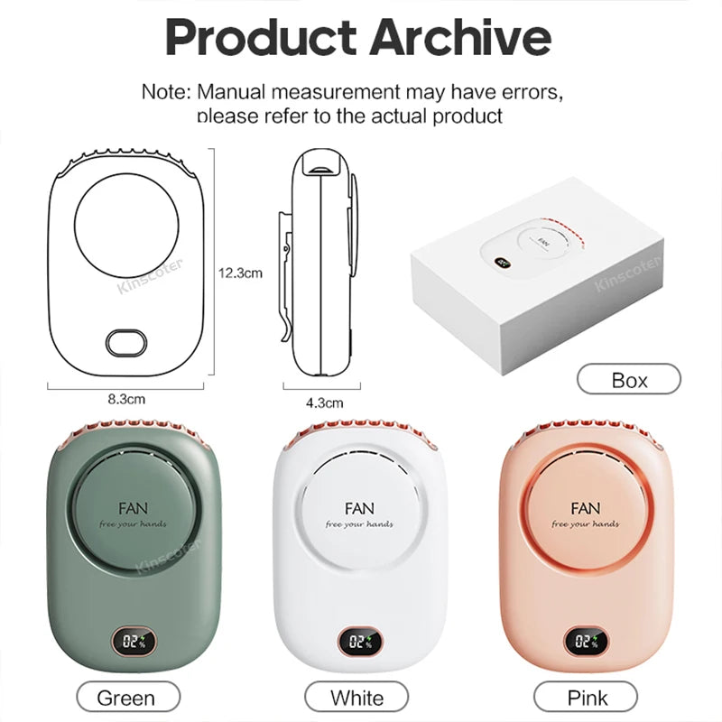 Ventilador portátil para colgar en el cuello, miniventiladores de refrigeración para la cintura, ventilador deportivo recargable por USB sin aspas, 1800mAh para deportes al aire libre y viajes
