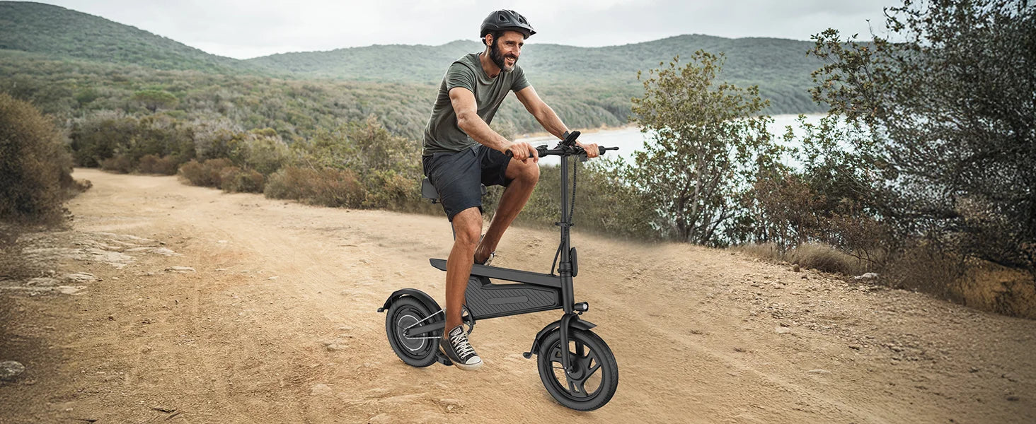 Bicicleta eléctrica plegable de 14 pulgadas, Motor sin escobillas de 350W, batería de 48V y 9Ah, velocidad máxima de 22MPH, 28 millas de largo alcance para adultos