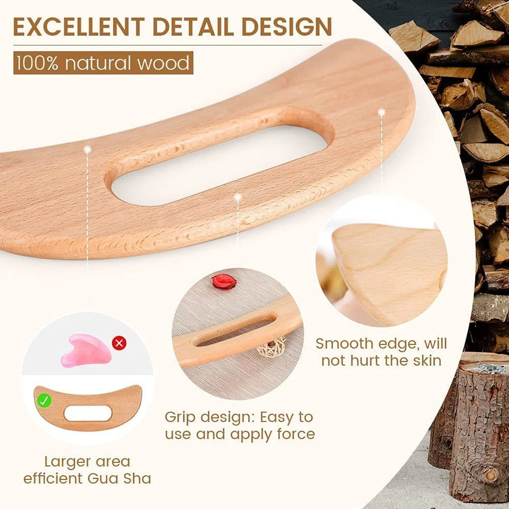 Masajeador de drenaje linfático, herramienta Gua Sha de madera para masaje corporal, raspador para anticelulítico, paleta Gua Sha, 2 uds.