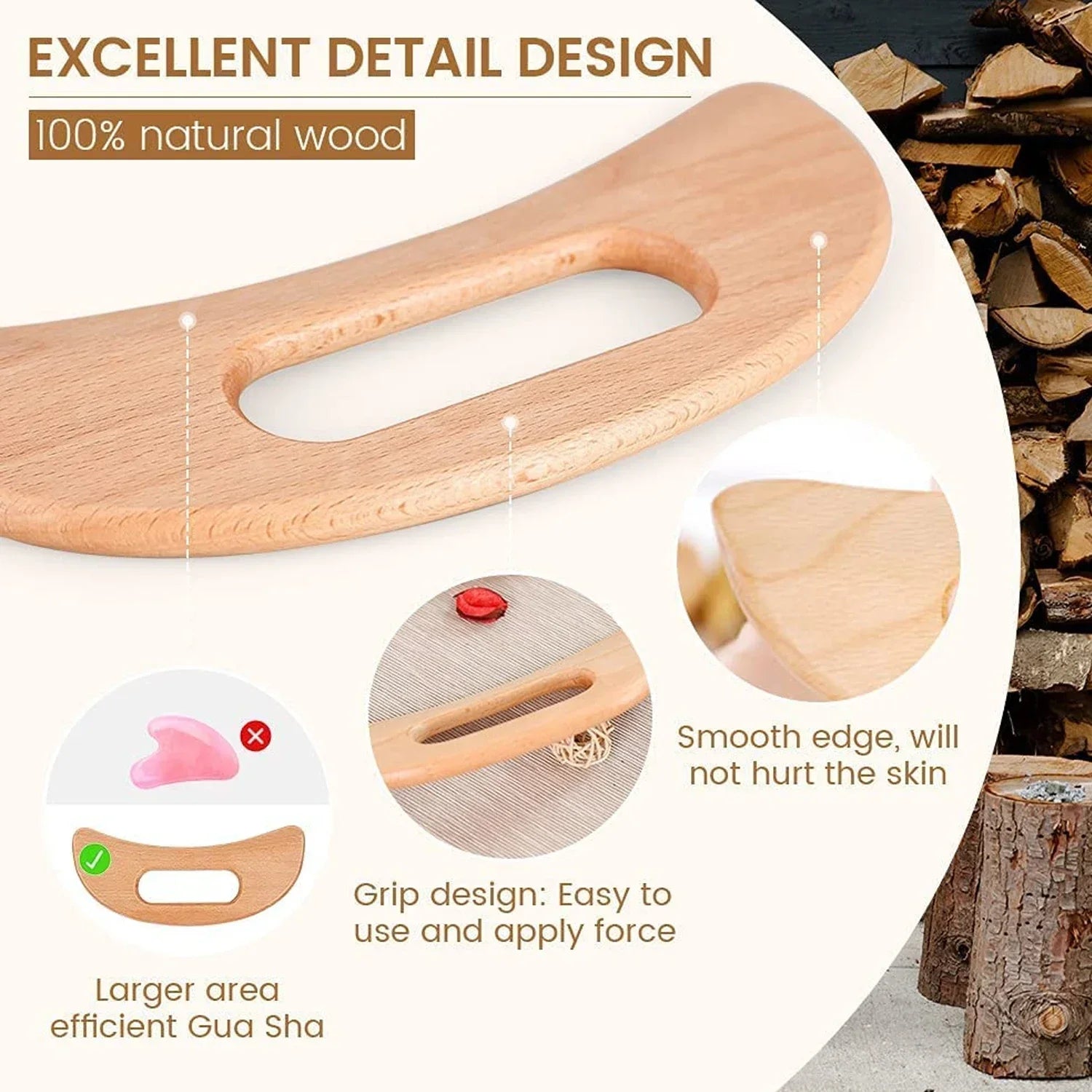 Masajeador de drenaje linfático, herramienta Gua Sha de madera para masaje corporal, raspador para anticelulítico, paleta Gua Sha, 2 uds.
