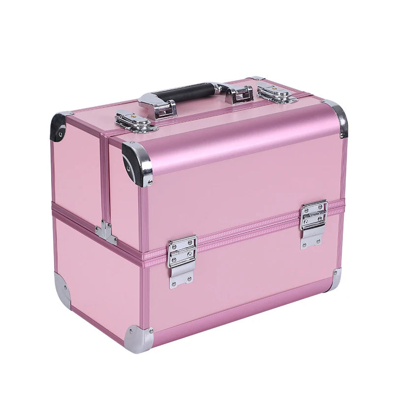 Bolsa de maquillaje expandible con cerradura, herramientas de aluminio para decoración de uñas, caja de cosméticos, cajones multicapa, organizador de almacenamiento de manicura y esmalte de uñas