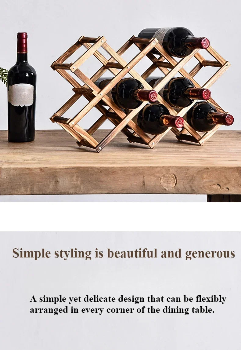 Estante de Madera Plegable para Almacenamiento de Vino, para 3-10 Botellas, Fácil de Montar, Apilable, para Organización del Hogar, Bar, Cocina o Bodega