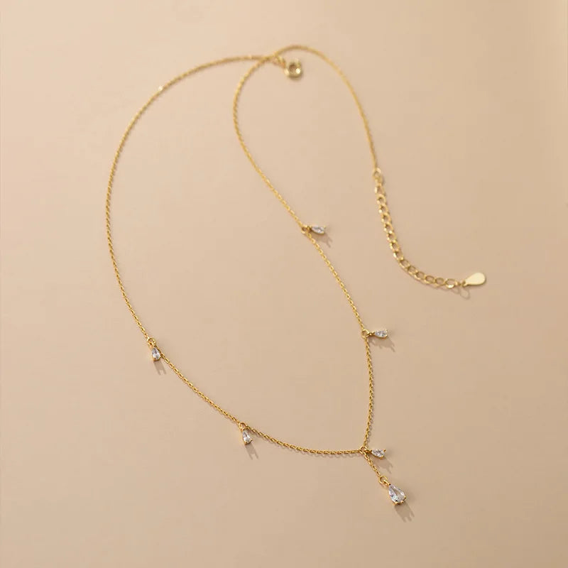 Nuevo collar de gota de plata de ley 925 con colgante de circón brillante, cadena de clavícula con borla, joyería de boda, regalo de dama de honor