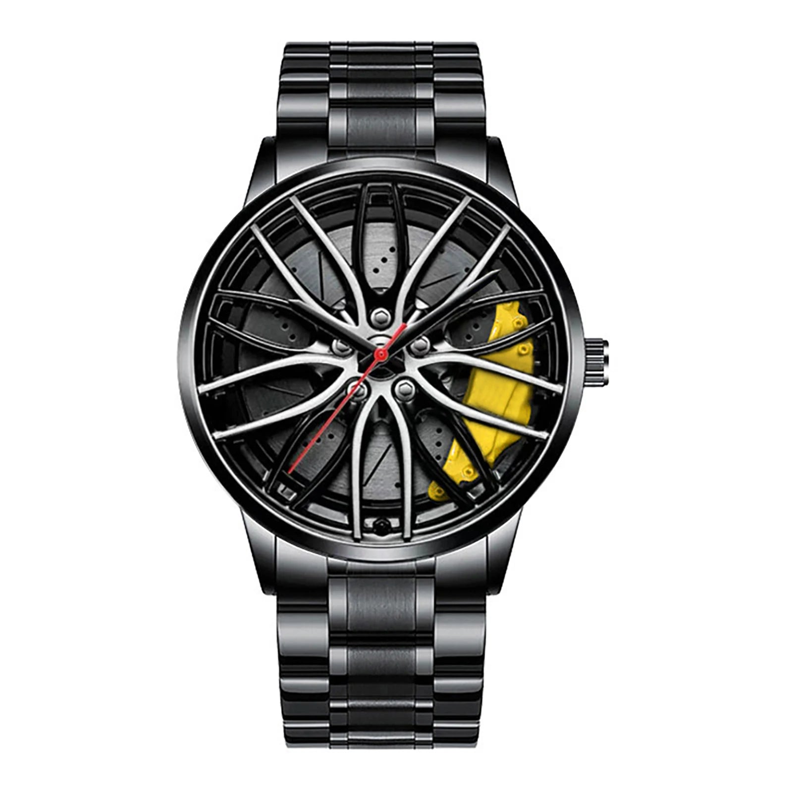 Reloj de pulsera de cuarzo para hombre, de acero inoxidable, a la moda, con esfera deportiva, llanta de coche, cubo de rueda, relojes de pulsera de lujo para negocios