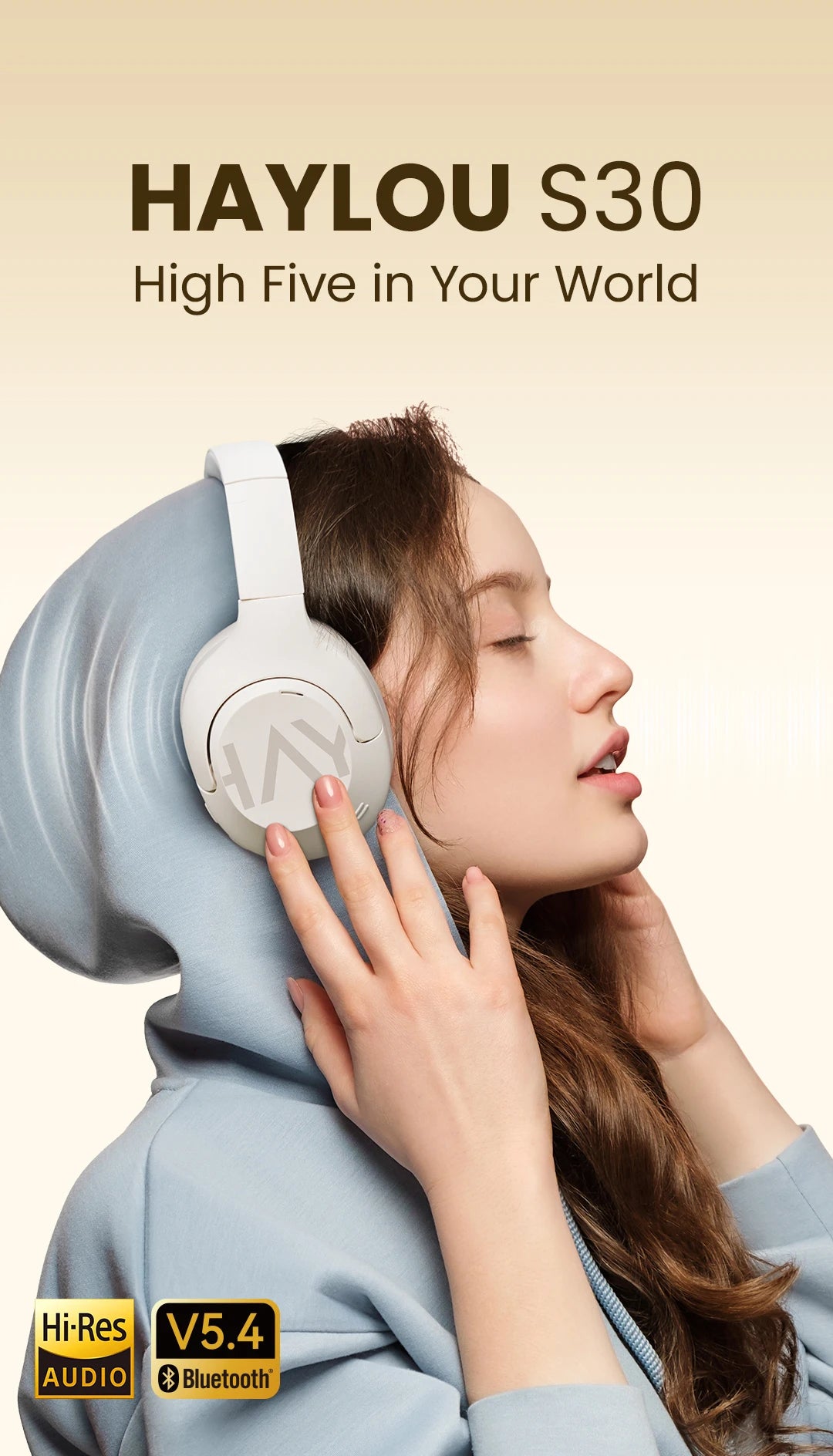 HAYLOU S30 ANC auriculares inalámbricos Bluetooth 5,4 auriculares de alta resolución 43dB auriculares adaptables con cancelación de ruido controlador de 40mm 80H