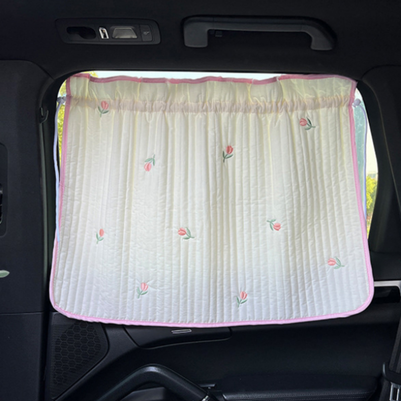 Parasol para ventana de coche de bebé, de algodón grueso bordado con dibujos animados, protección UV, ventosa, cortina deslizante instalada