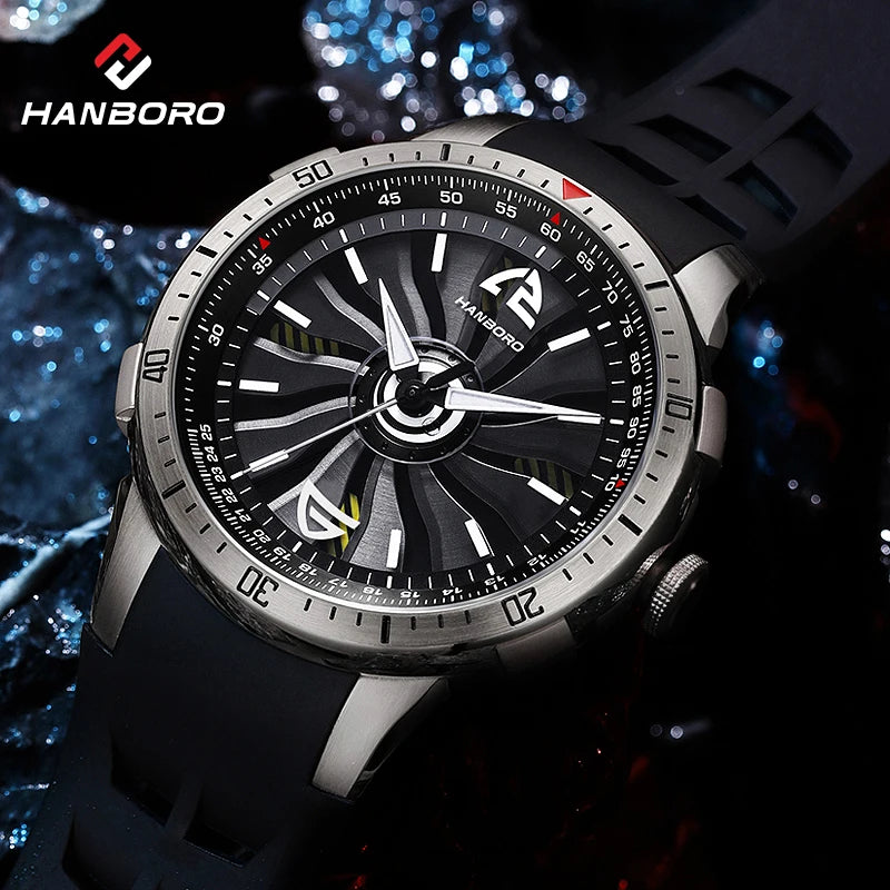 Reloj mecánico con volante ahuecado de HANBOROMen, reloj impermeable luminoso personalizado completamente automático
