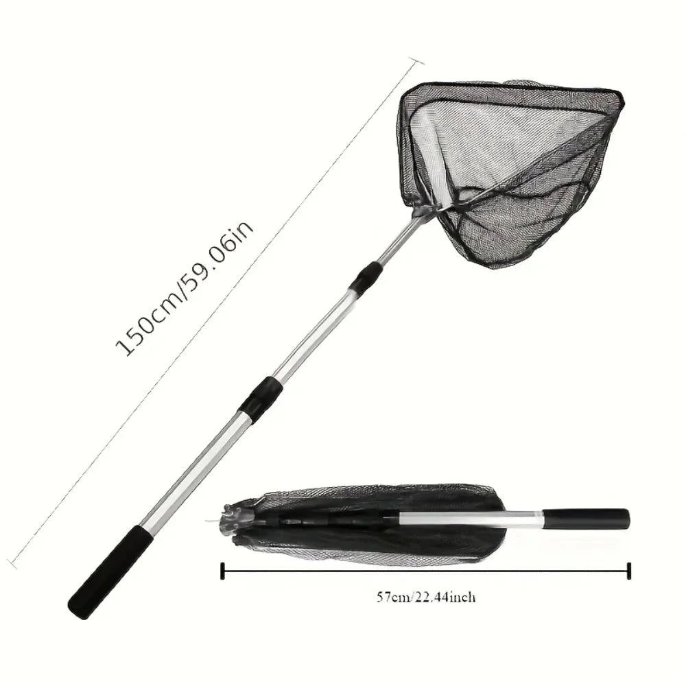 Red de pesca plegable ultraligera - Mango telescópico de aleación de aluminio duradero - Ideal para cualquier aventura de pesca - Esencial