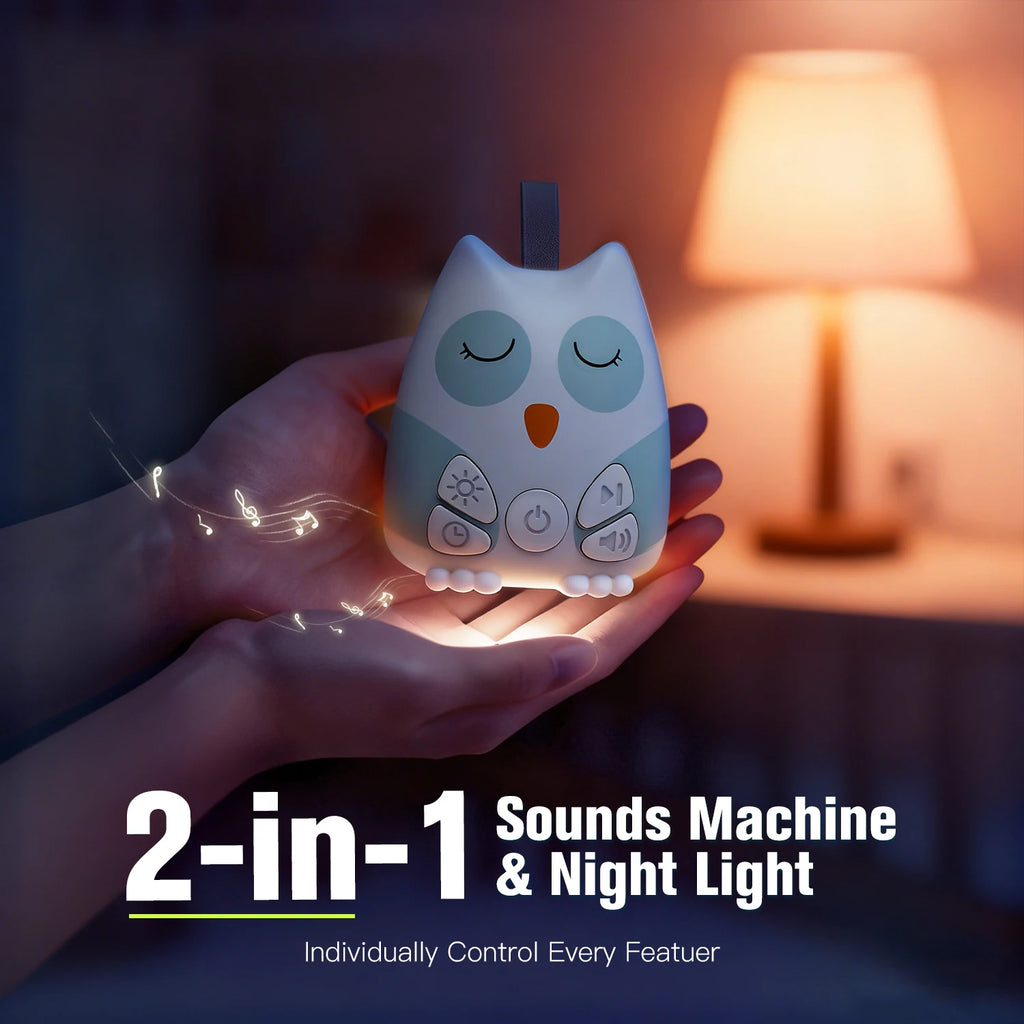 Máquina portátil de sonido de ruido blanco para bebé, 30 sonidos relajantes, Sensor de llanto para bebés con temporizador de luz nocturna recargable