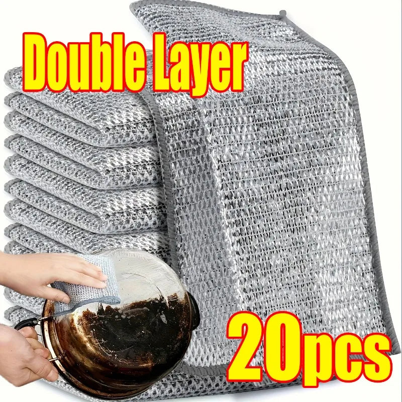 Paño de limpieza mágico, palo de hierro, toallitas de Metal, trapos, paño de cocina mágico, toalla de lavado, alambre de acero plateado, paño de cocina, trapo grueso, 1-20 piezas