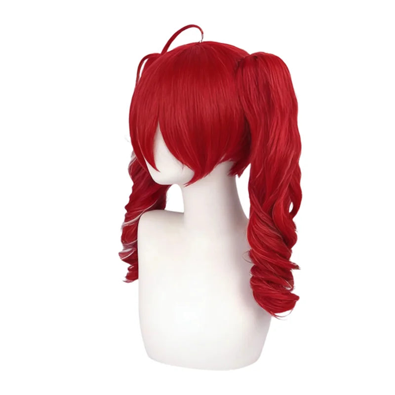 Peluca de Cosplay Kasane Teto, Roja con Reflejos Blancos, Rizada, con Dos Colas de Caballo, Resistente al Calor, Cabello Sintético de Anime para Comic Con y Halloween
