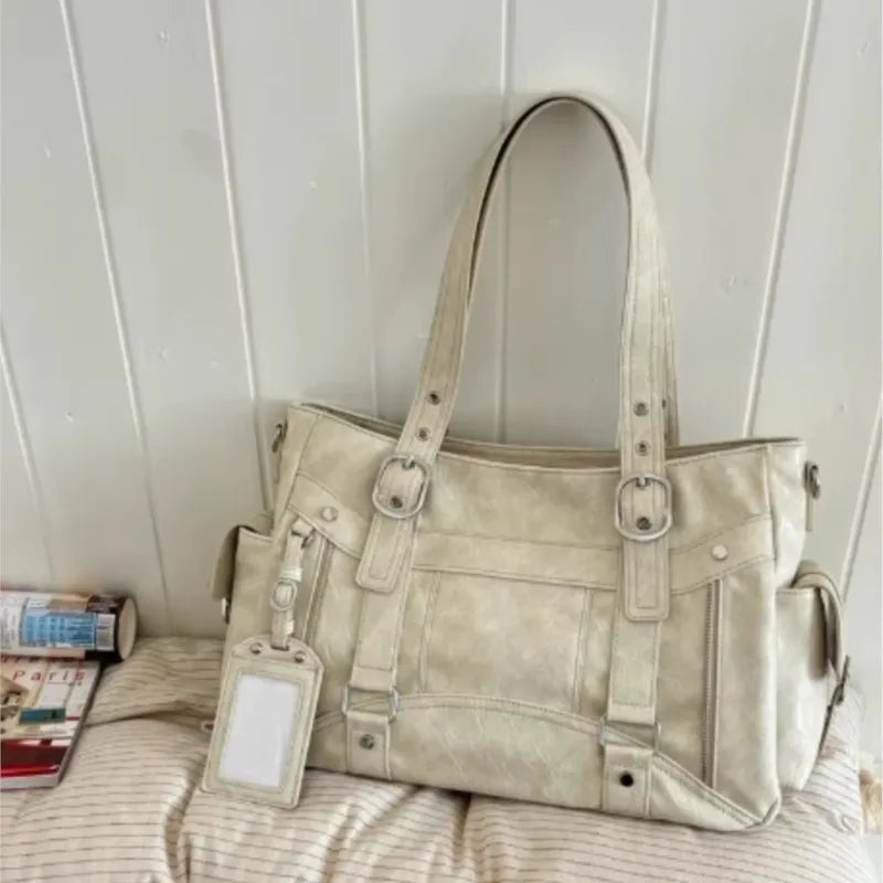 Bolso de mano con tachuelas Vintage para chica, bolso de hombro de gran capacidad con textura de cuero para mujer, bolso cruzado de viaje de estética Y2k