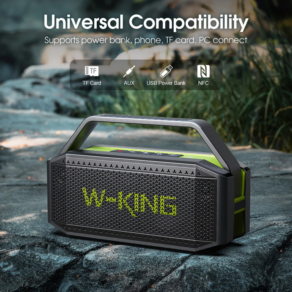 Altavoz Bluetooth W-KING D9-1 Verde, 100W Pico, 60W HD, IPX6, Portátil, Inalámbrico, Resistente al Agua, para Fiestas al Aire Libre, con 2 Subwoofers/Radiador Pasivo Extra Grande, Bajos Profundos, 40H, PowerBank, TF, AUX, E