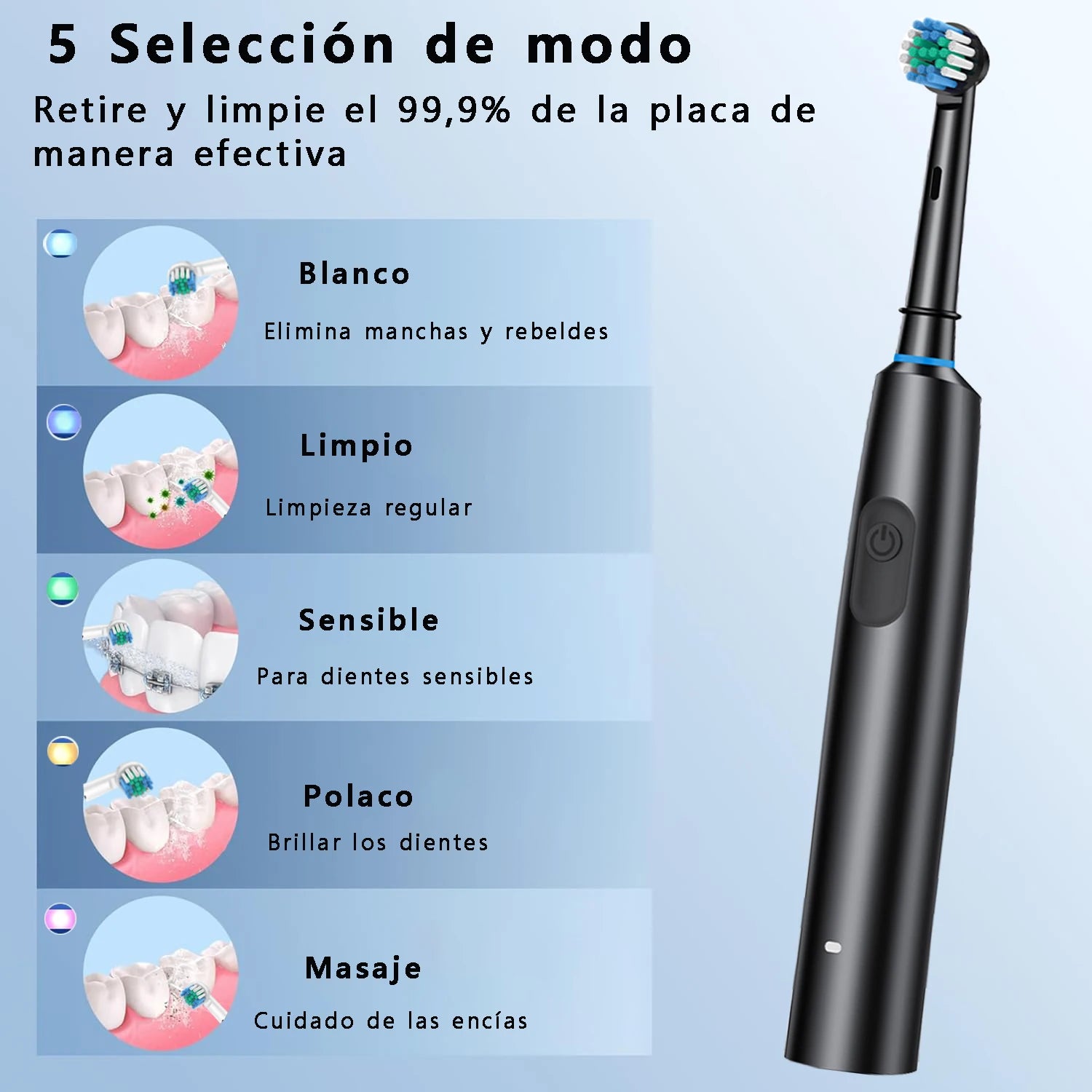 Cepillo de dientes eléctrico giratorio para limpieza profunda y blanqueamiento de dientes para adultos, cepillo de dientes recargable con cabezales de repuesto de 4/8 piezas