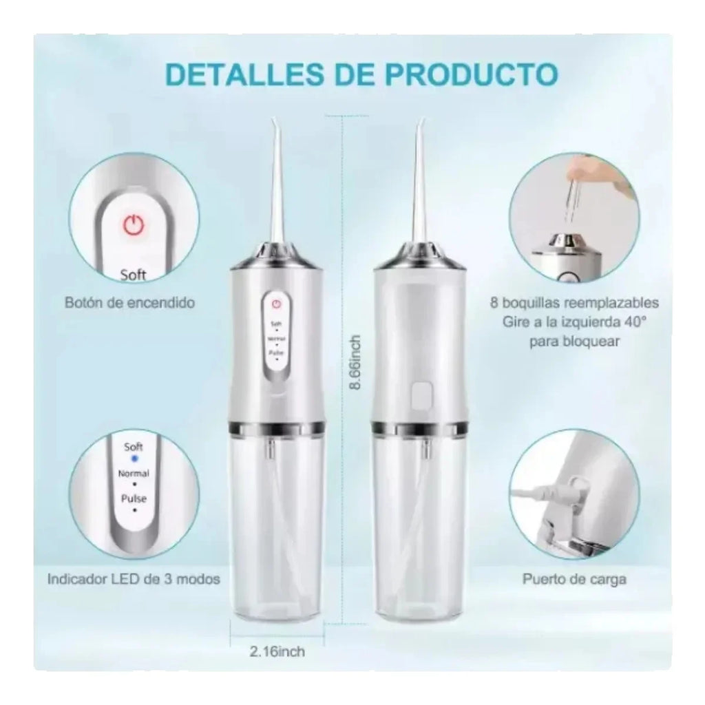Irrigador Bucal Portátil Traje Limpiador Dientes Eléctrico Con3 Modes & 4 Nozzle Ipx7 Impermeable Portable Design Extraíble Y Lavable Inalambrica Usb Recargable Capacidad