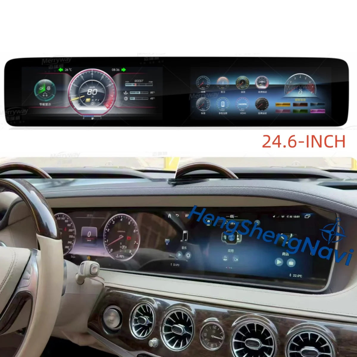 Radio para Auto Android Auto + Pantalla Digital Dual de 24.6 Pulgadas para Mercedes Benz Clase S W222 2014-2020 Reproductor Multimedia Estéreo Carplay