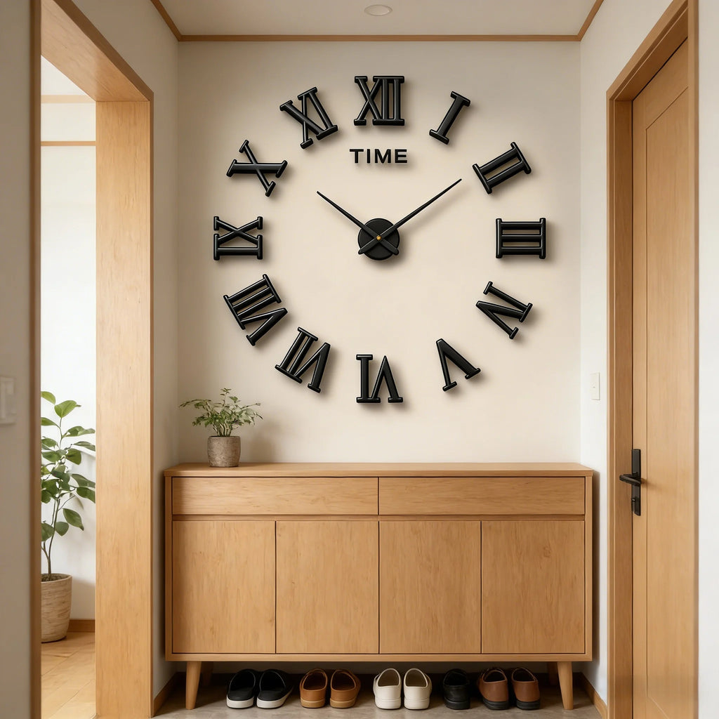 Reloj de pared con espejo acrílico de Número Romano grande 2D/3D, pegatina de moda DIY, relojes de cuarzo, reloj, decoración del hogar, pegatinas para el salón