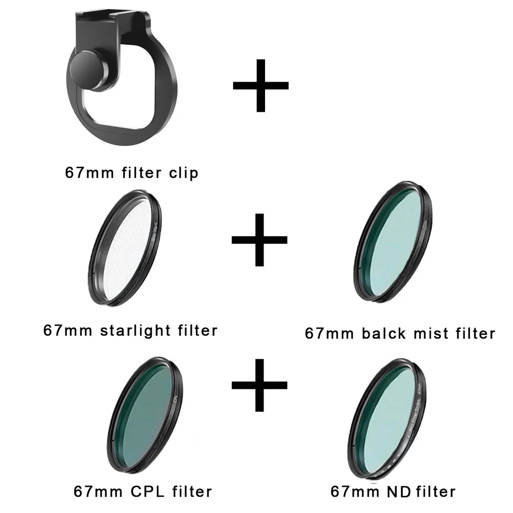 Juego de filtros de 67 mm Lente de teléfono Incluye filtro ND variable CPL Star Negro Suave con clip de metal para teléfonos inteligentes iPhone Teléfono móvil