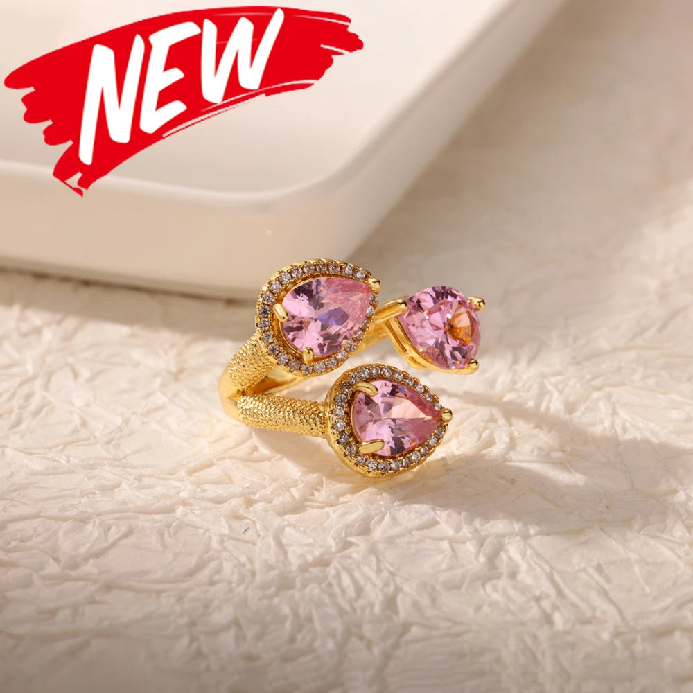 Anillos de acero inoxidable de lujo chapados en oro, piedra colorida, anillo de corazón de cristal de circón para mujer, joyería Bohemia de boda, regalo de Navidad