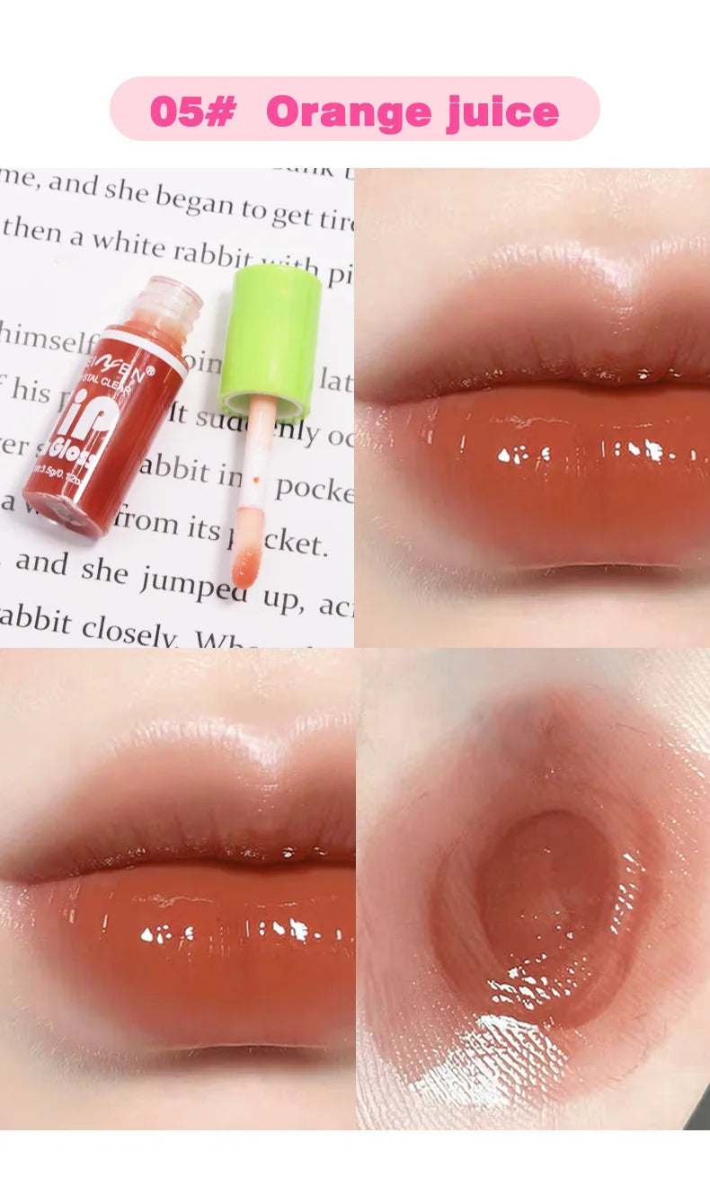 Juego de 6 piezas de brillo de labios con espejo de cristal, bálsamo labial ligero hidratante, brillo brillante, tinte transparente, melocotón, cereza, rosa