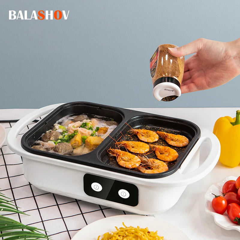 Olla y plancha Shabu antiadherente 2 en 1, ollas múltiples para barbacoa, olla Shabu Shabu con parrilla, filetes, Ramen y fideos, olla de Cocina eléctrica