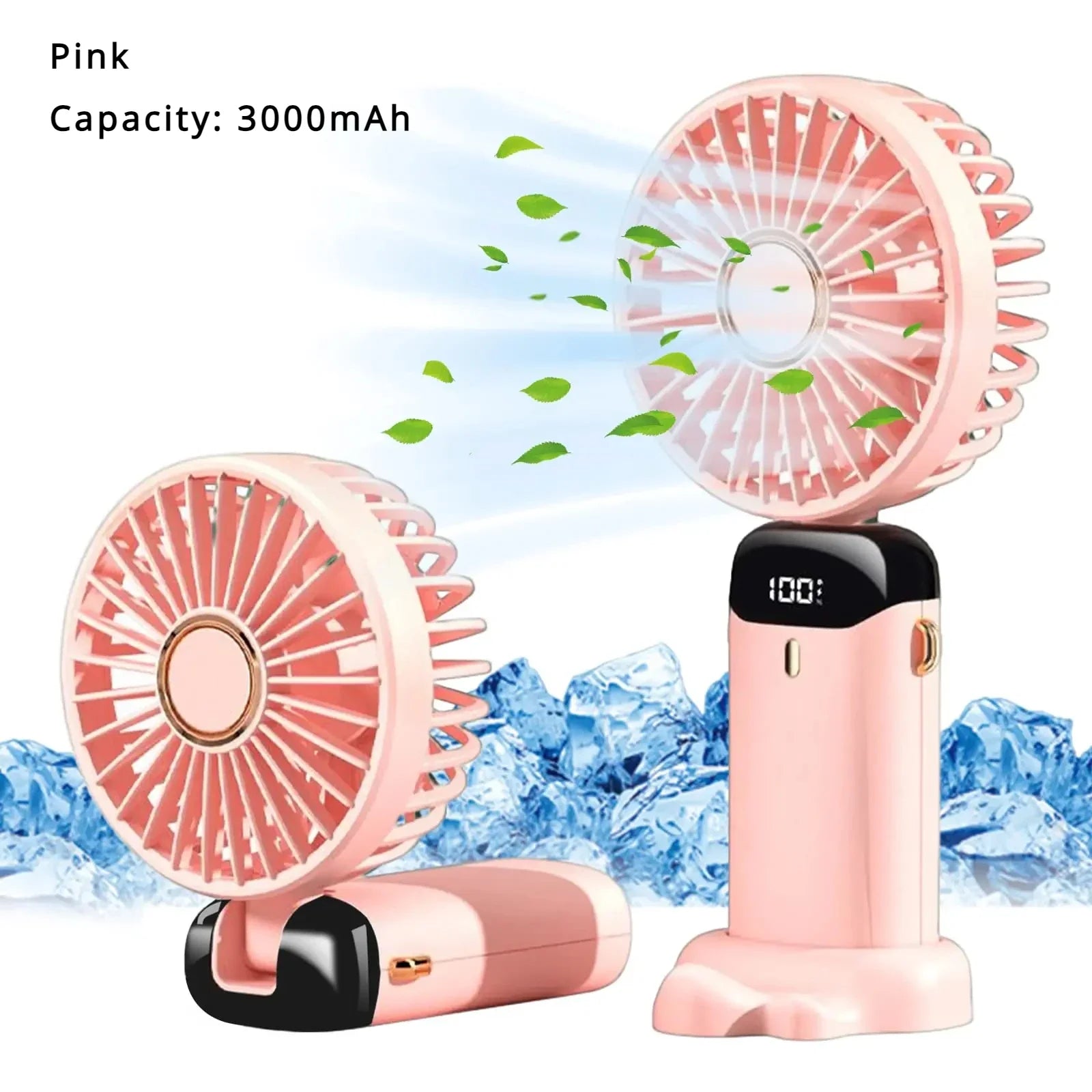 Mini ventilador de mano de 5000mAh, inalámbrico, recargable por USB, portátil, pantalla Digital, soporte para teléfono, ventilador plegable de 5 velocidades para colgar en el cuello