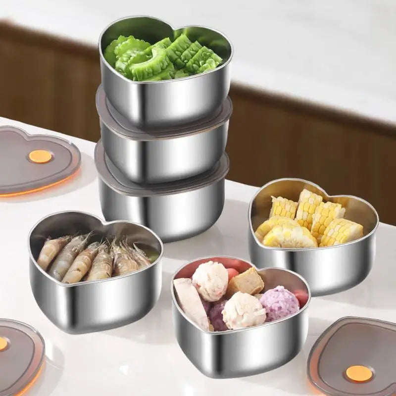 Organizadores de alimentos de cocina en forma de amor con tapas, caja de almacenamiento de acero inoxidable 410, accesorios de cocina a prueba de fugas de gran capacidad