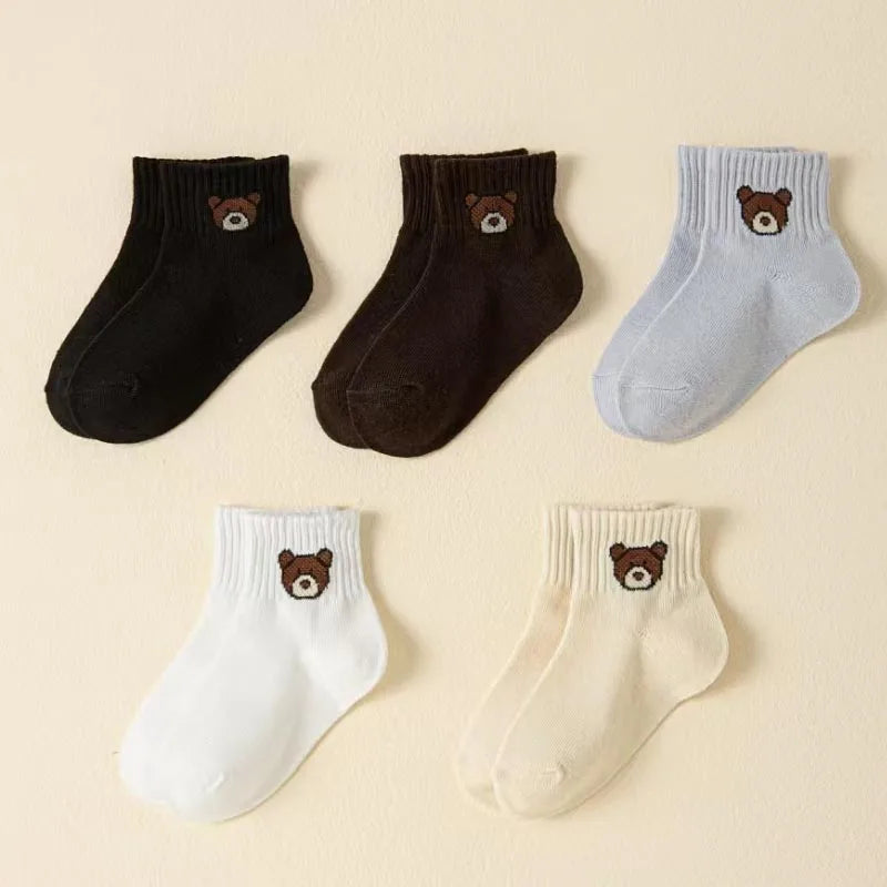5 pares de calcetines para bebé, calcetines blancos suaves y cómodos de Color sólido con dibujos animados para la vida diaria