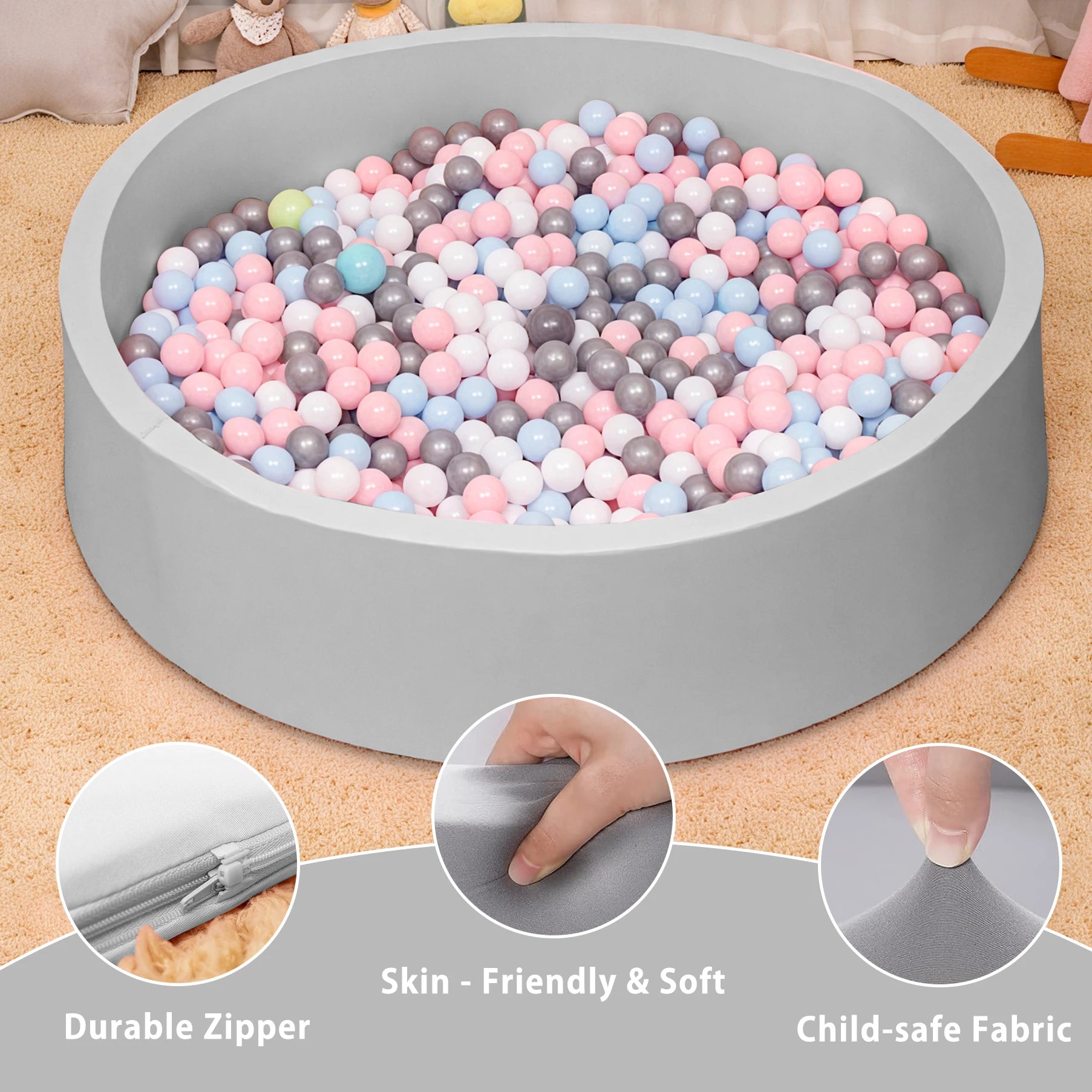 Piscina de Pelotas para Bebés, Piscina Redonda de Pelotas de Espuma Suave para Niños Pequeños, Piscina de Pelotas Pequeña para Interiores y Exteriores, Pelotas No Incluidas