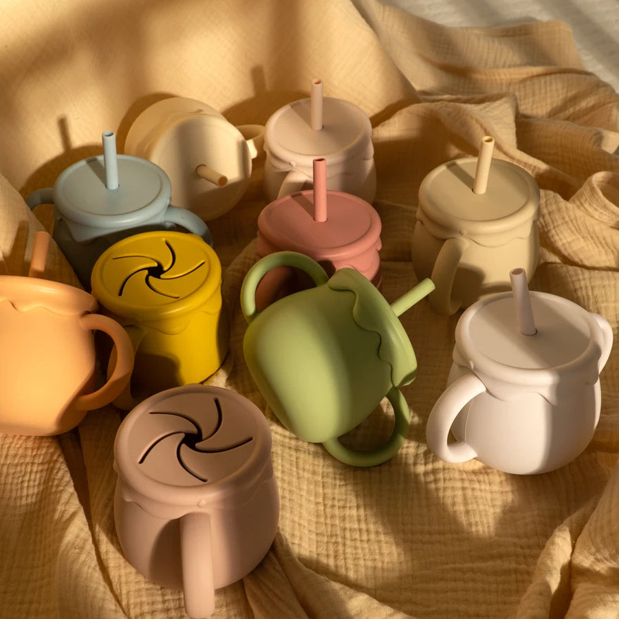 Tazas de alimentación de bebé, vasos portátiles, taza para sorber, contenedor de comida sólida, taza para aperitivos, tazas de aprendizaje para niños pequeños, suministros para recién nacidos