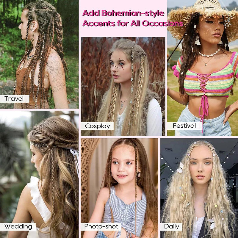 Peluca con 4 trenzas pequeñas y extensiones de cabello para mujer, combinada con trenzas sintéticas estilo bohemio con clip BB.