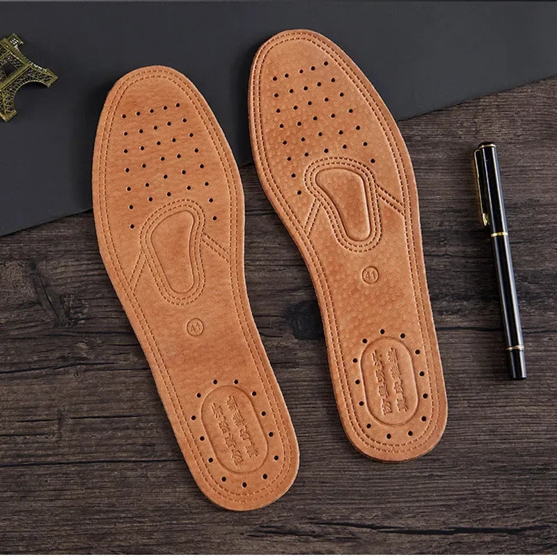 1 par de plantillas de piel de vaca para zapatos de hombre, desodorante cómodo, plantilla de cuero informal, pies, suela de zapato plana de cuero genuino de calidad