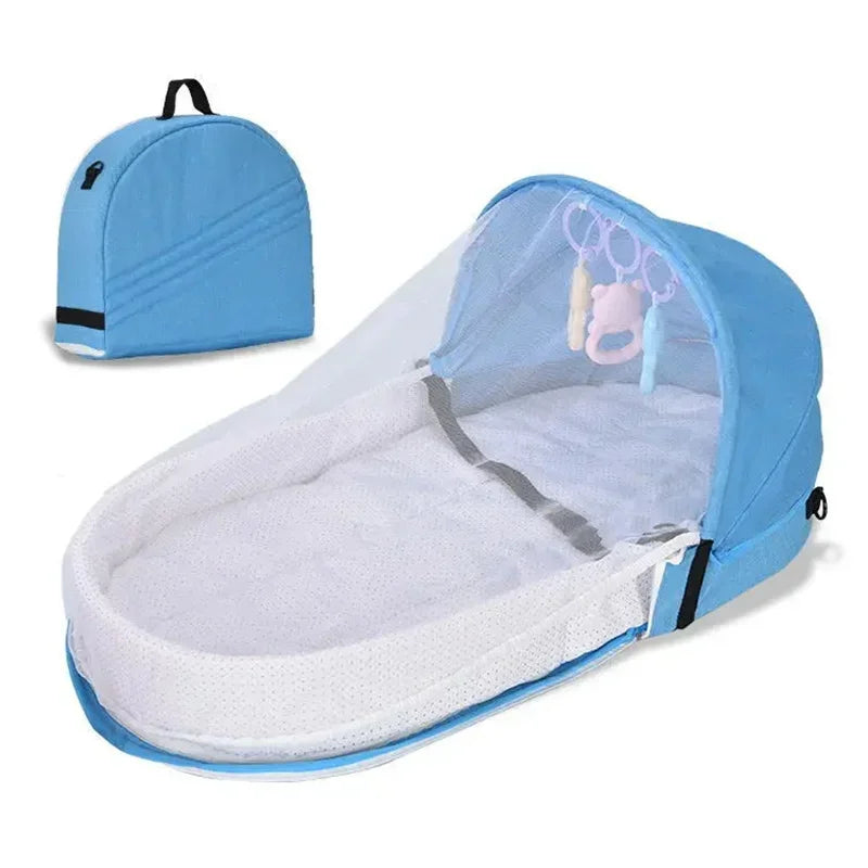 Cama de bebé práctica, cuna plegable antipresión con red y toldo, aislamiento biomimético para recién nacidos, cuna de viaje al aire libre