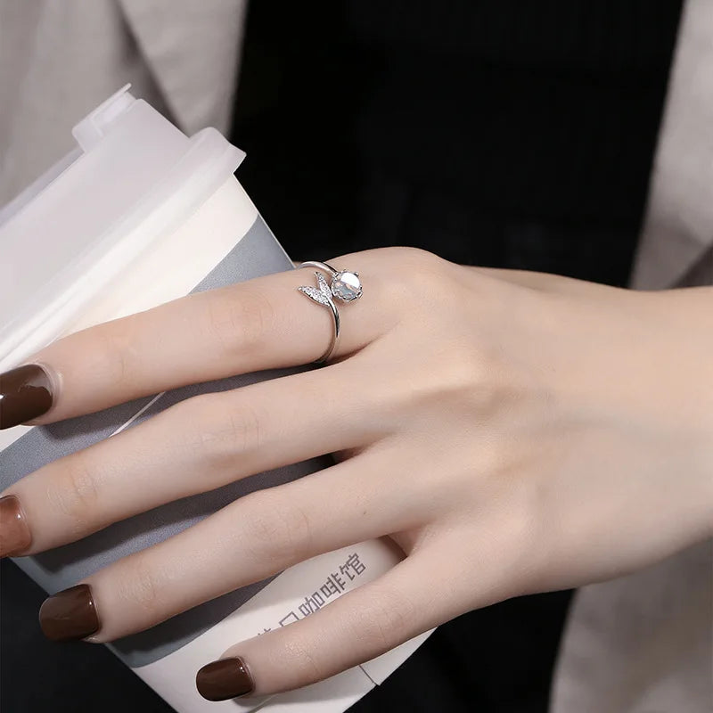 Anillo de Ópalo de Plata de Ley 925 para Mujer, Ajustable, para el Dedo Índice, Diseño Simple y Elegante, Joyería de Alta Gama, Regalo