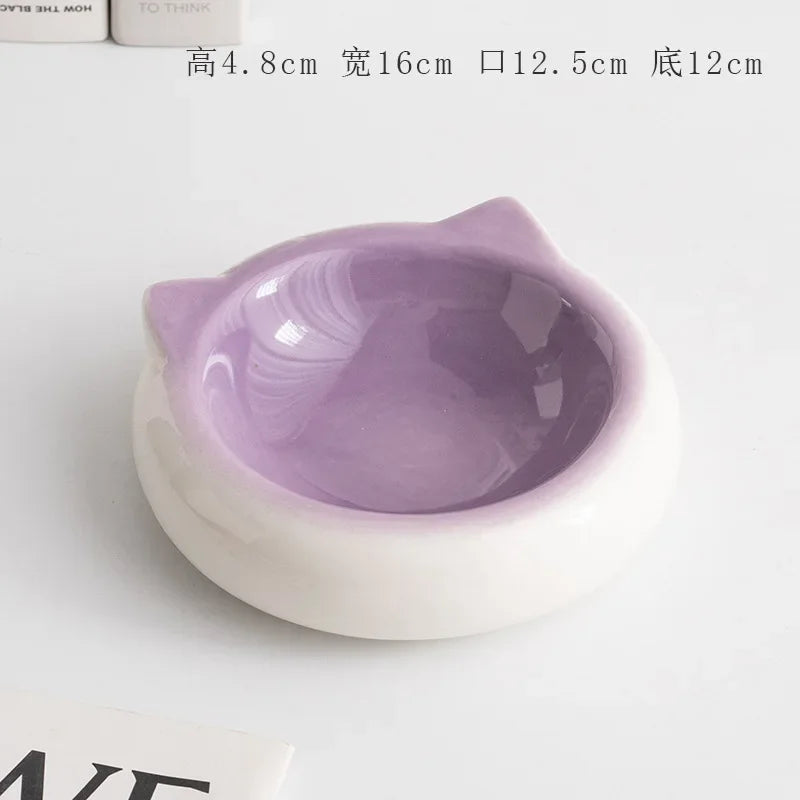 Cuenco de comida con forma de oreja de gato de fondo plano de cerámica creativo, plato de comedor, suministros antisuciedad para mascotas, cuenco para beber