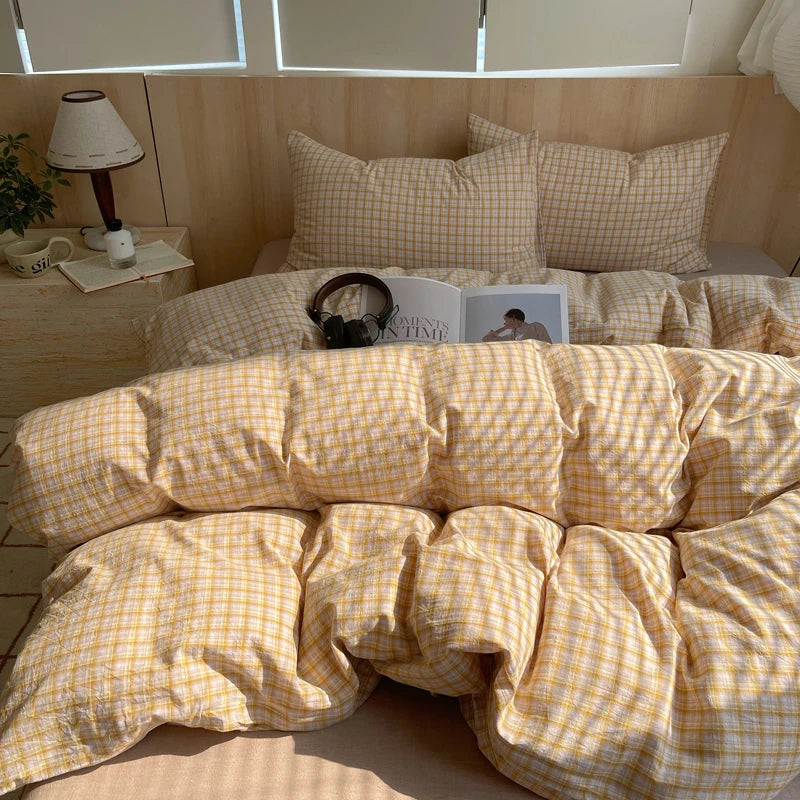 Juego de cama suave de algodón 100%, funda nórdica con estampado de rayas y funda de almohada, ropa de cama, colcha, fundas de almohada, juegos de edredón