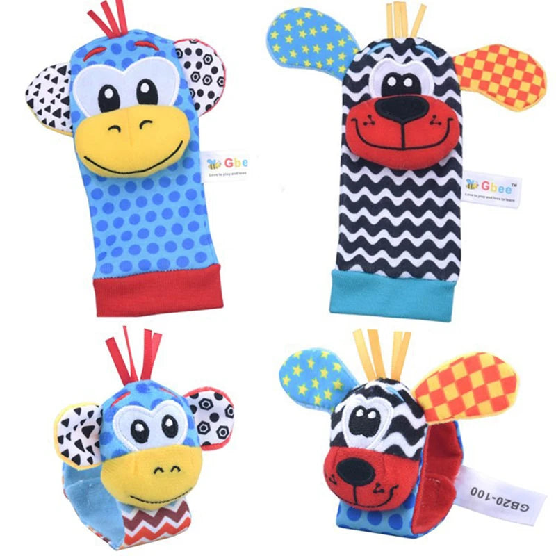 Sonajeros de muñeca para bebé, calcetines de animales para recién nacidos, buscador de pies, correa para la muñeca, calcetines para bebé, juguetes sensoriales, juguetes para bebé de 0 a 12 meses, regalo