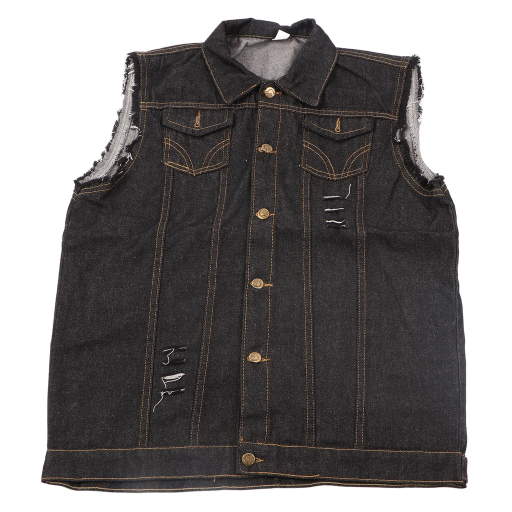 Chaleco Vaquero para Hombre, Cuello Vuelto, Sin Mangas, de Moda, con Botones, Estilo Casual