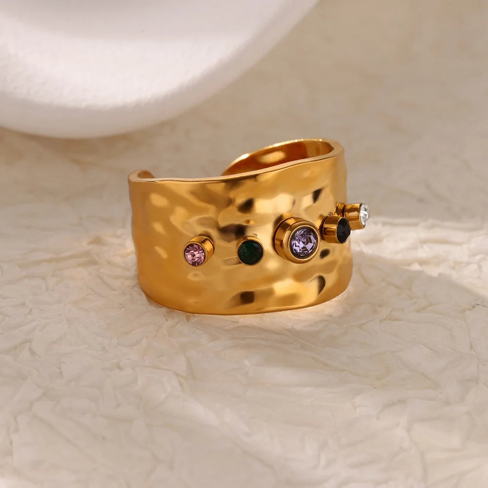 Anillos de acero inoxidable de lujo chapados en oro, piedra colorida, anillo de corazón de cristal de circón para mujer, joyería Bohemia de boda, regalo de Navidad