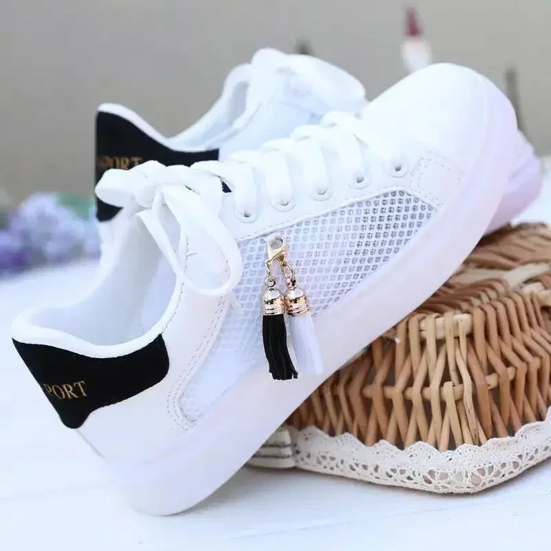Zapatillas Deportivas Transpirables para Mujer, Zapatos Casuales para Estudiantes, Zapatos Deportivos Planos de Malla Blanca para Chica, Zapatos Vulcanizados de Diseñador para Mujer