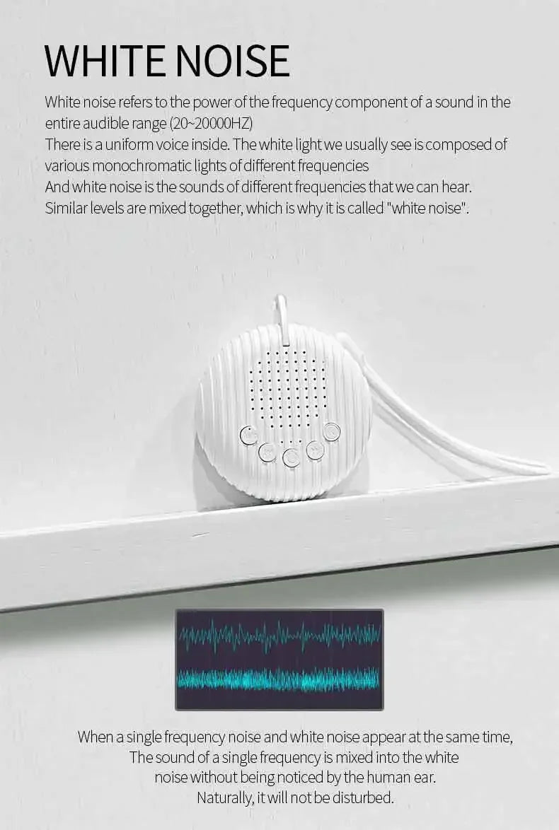 Máquina de Ruido Blanco para Bebés con 10 Sonidos Relajantes, Volumen Ajustable, Portátil, Batería Recargable Integrada