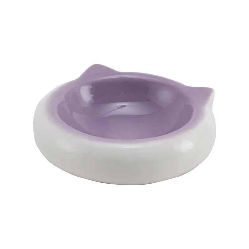 Cuenco de comida con forma de oreja de gato de fondo plano de cerámica creativo, plato de comedor, suministros antisuciedad para mascotas, cuenco para beber