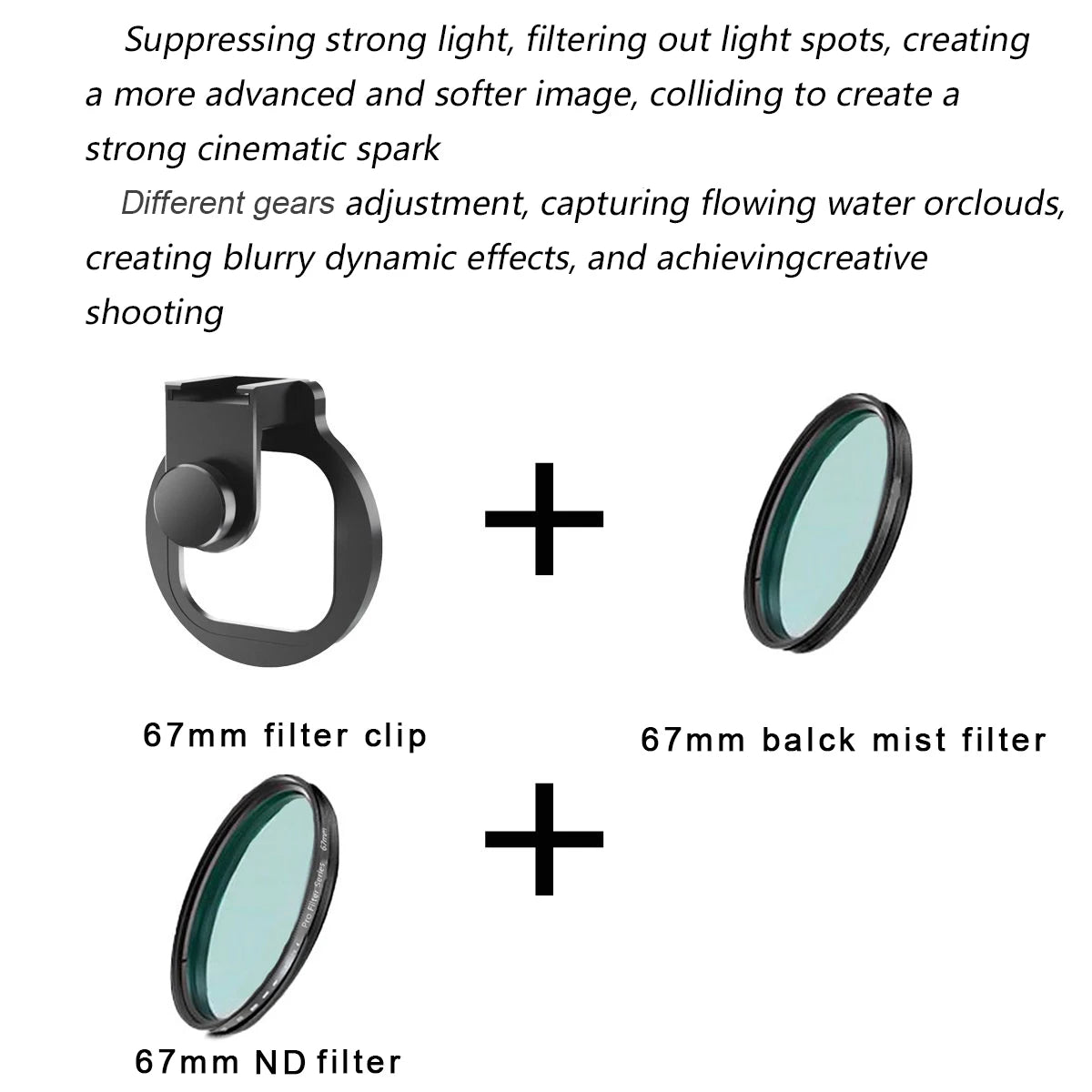 Kit de lentes de filtro de teléfono Universal con Clip, lente de cámara CPL VND Star, filtros de niebla negros para teléfonos inteligentes Samsung, iPhone, HUAWEI, 67mm