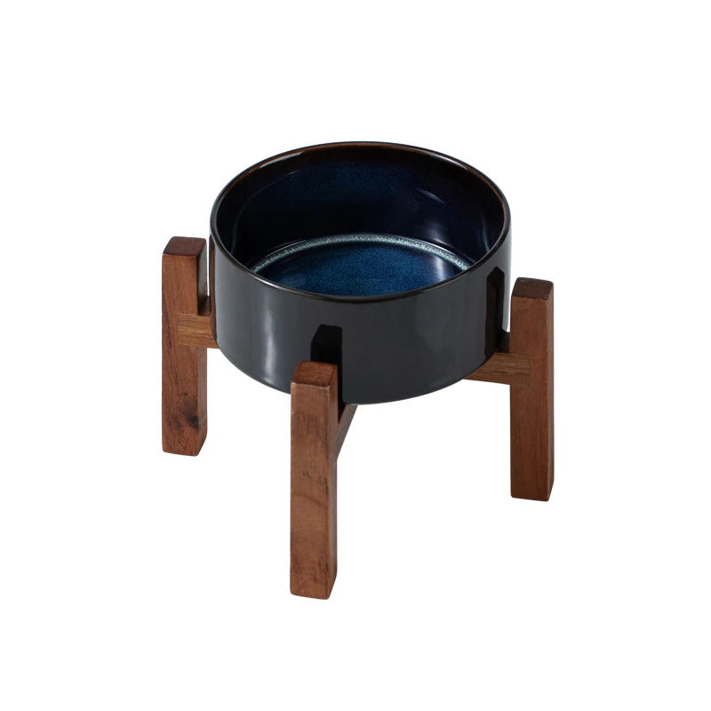 Cuencos grandes de cerámica para mascotas de 1800 ml con soporte de madera: platos de alimentación para perros grandes elevados dobles, cuencos antideslizantes para gatos