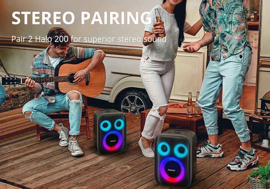 Tronsmart bocina bluetooth Halo 200 altavoz bluetooth potente Altavoz de fiesta potente Bluetooth con 120 W, sistema de sonido de 3 vías, entrada de micrófono y guitarra con cable, control de aplicaciones