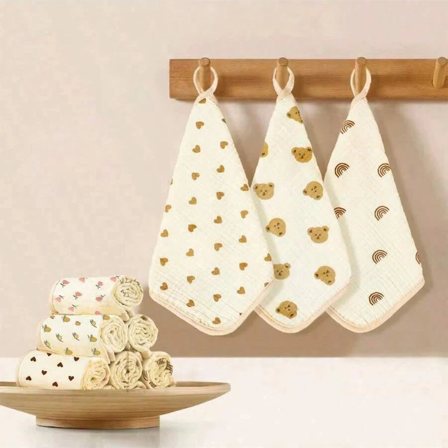 Toallas para bebé de 5 piezas, toallas para la cara, toallas cuadradas ultrasuaves y cómodas para recién nacidos, multifuncionales y versátiles, lavables, suaves y agradables para la piel, cómodas para uso del bebé, ade