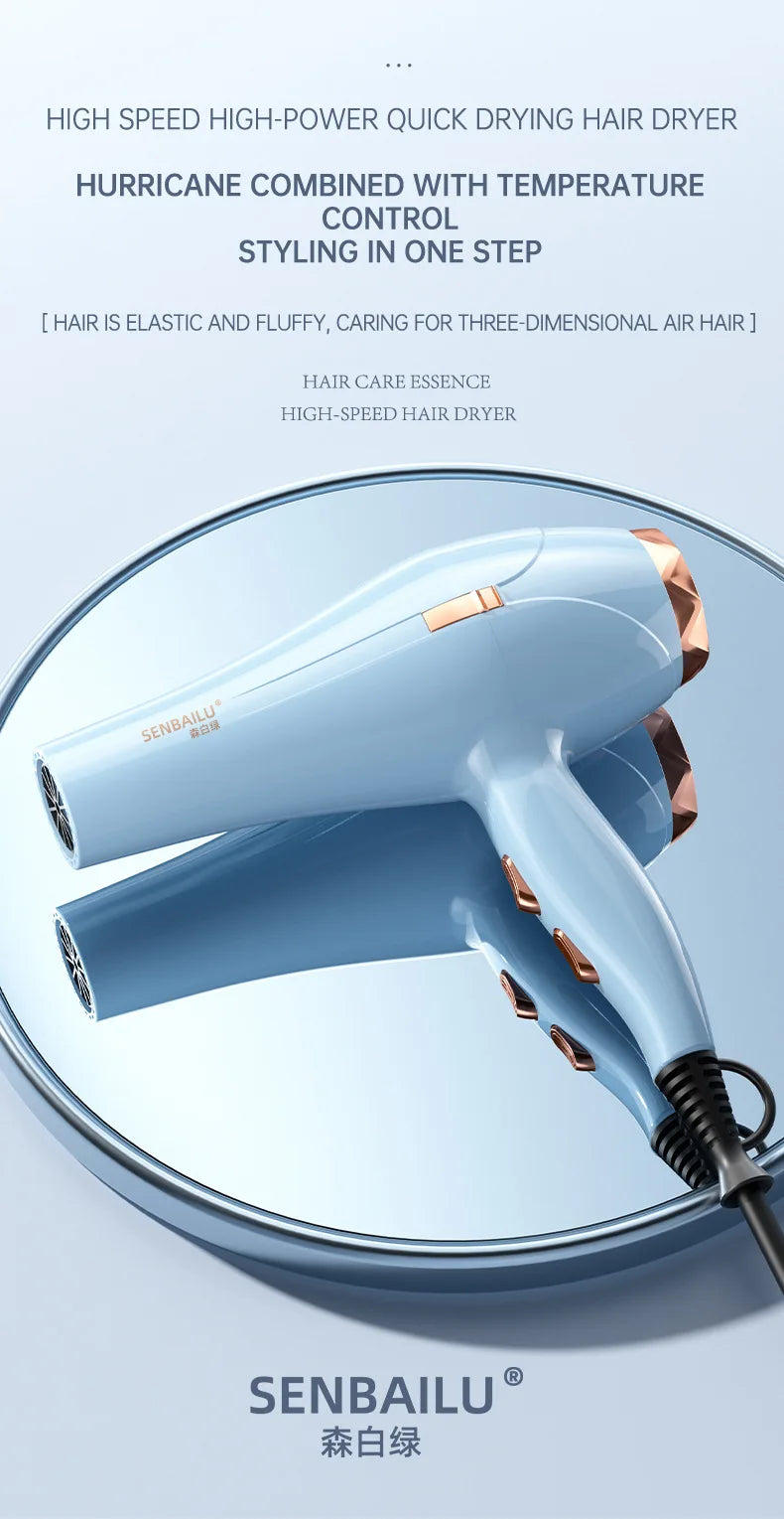 Secador de Pelo de Secado Rápido en 11 Segundos con Núcleo de Cobre Puro, Cuidado del Cabello con Iones Negativos y Luz Azul de Alta Velocidad, Secador de Pelo Profesional para el Hogar