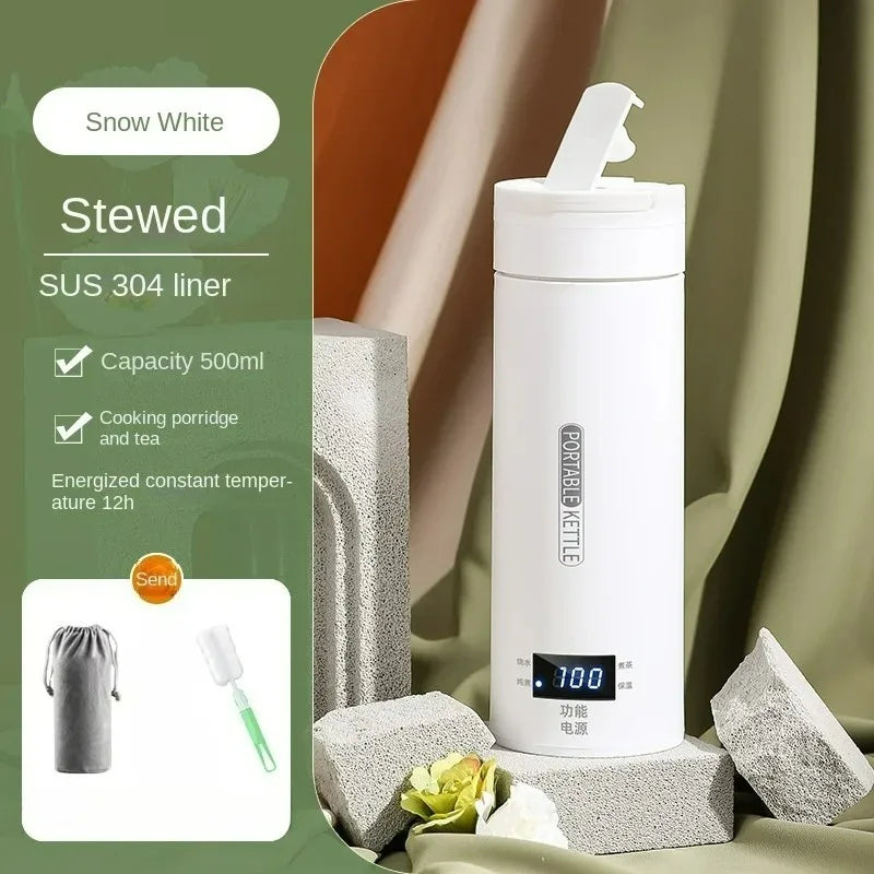 Hervidor eléctrico de viaje de 500ML, hervidor térmico portátil para agua hirviendo rápida, calentador de leche para bebé, hervidores térmicos de acero inoxidable 304