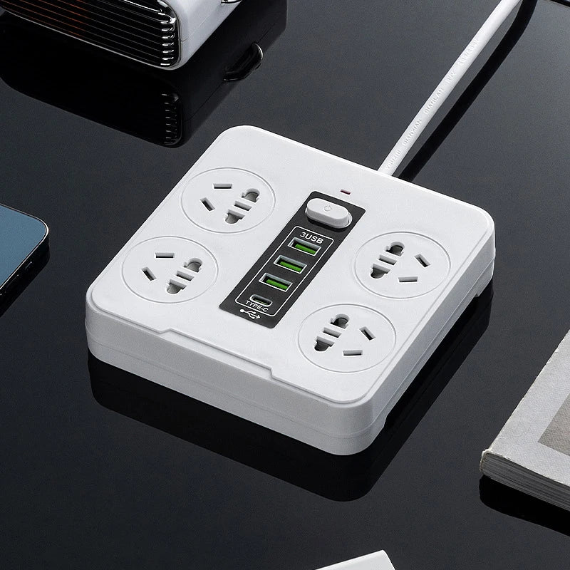 Iruibo American Standard Power Strip White 4 AC Outlets 3USB + Type-C Fast Charging Portable Multi Socket for Home Office Travel