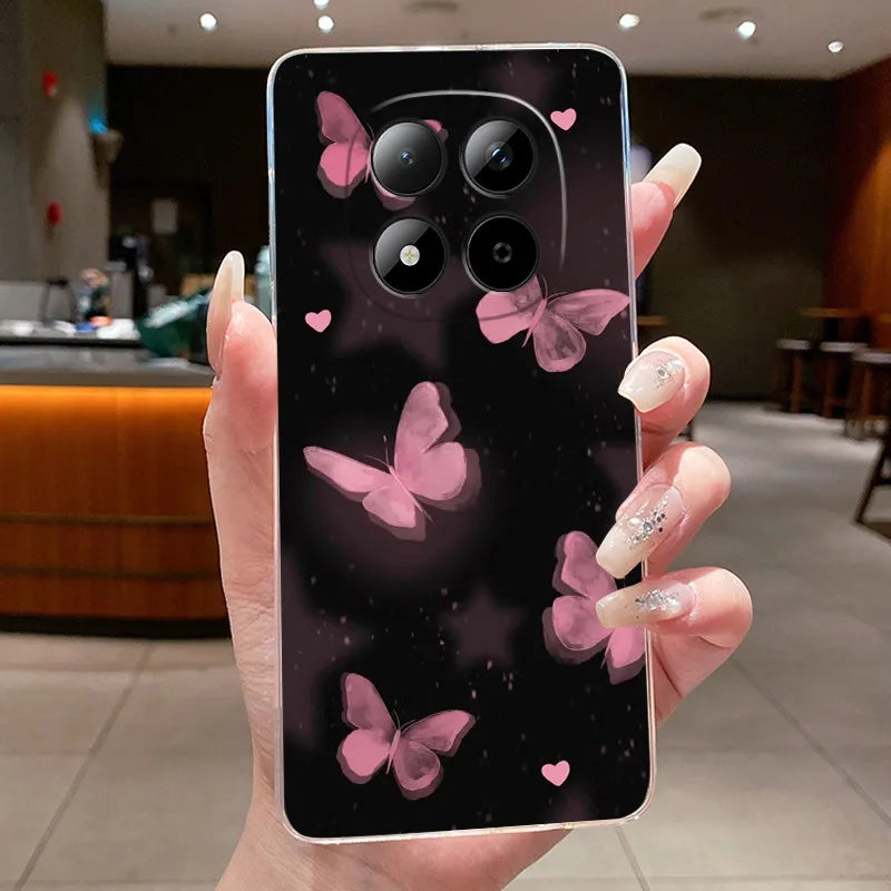 Funda para Teléfono Xiaomi Redmi Note 15 Pro 4G, Carcasa Protectora con Diseño de Lazo de Mariposa, Transparente, de Silicona TPU Suave